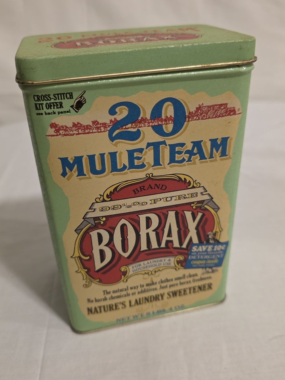 Retro 20 Mule Team BORAX Cleaner Collector Tin Laundry Room Decor Empty 6½" X 4"